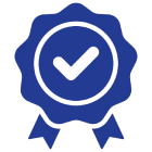 Blue badge with checkmark icon
