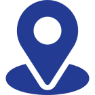 Location pin icon, blue on black background