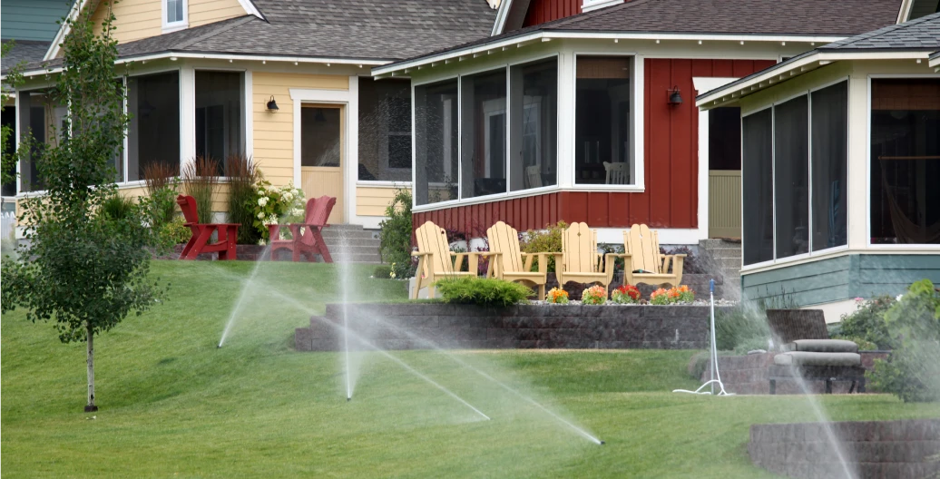 Suburban homes with vibrant landscaping